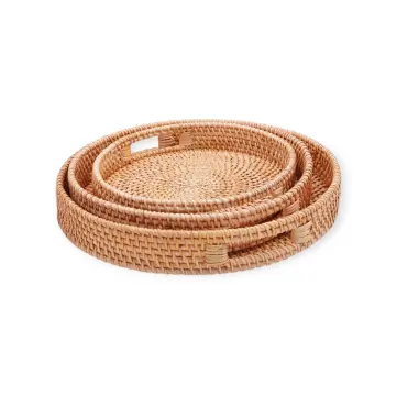 Wooden Wicker tray - 9304-15 - მოწნული ლანგარი 3 ცალი pg-85718color ბეჟი 
