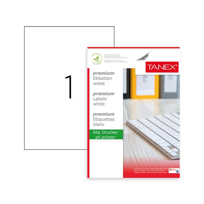 TANEX TW-2000 ლეიბლი დანაყოფის გარეშე (210X297) pg-81522color თეთრი TANEX TW-2000 ლეიბლი დანაყოფის გარეშე (210X297) pg-81522color თეთრი