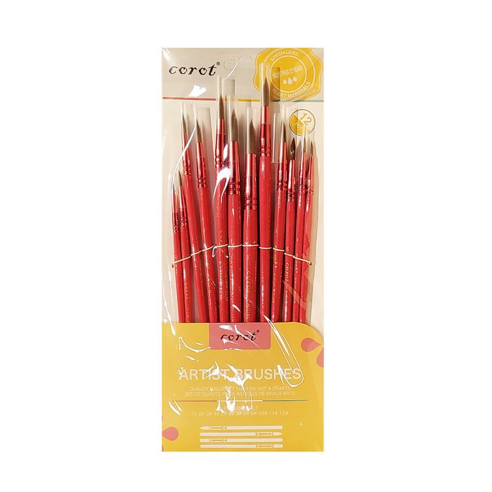 Corot - 7009 - Brushes Set - ფუნჯების ნაკრები 12 ცალიანი pg-80647color წითელი Corot - 7009 - Brushes Set - ფუნჯების ნაკრები 12 ცალიანი pg-80647color წითელი