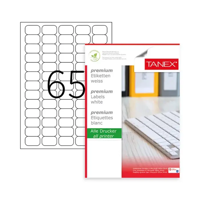 TANEX TW-2165 ლეიბლი 65 დანაყოფით (38.1X21.2) pg-81510color თეთრი TANEX TW-2165 ლეიბლი 65 დანაყოფით (38.1X21.2) pg-81510color თეთრი