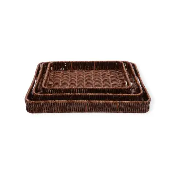 Wicker tray - 9304-24 - მოწნული ლანგარი - მართკუთხედი ფორმის - 3 ცალი pg-85678color ყავისფერი 