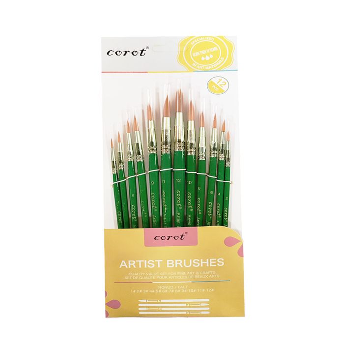 Corot - 0043 - Artist Brushes Set - ფუნჯების ნაკრები 12 ცალიანი pg-80407color მწვანე Corot - 0043 - Artist Brushes Set - ფუნჯების ნაკრები 12 ცალიანი pg-80407color მწვანე