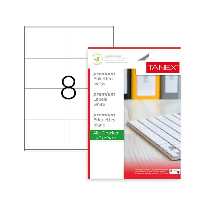 TANEX - TW-2374 - Laser Etiket - ლეიბლი 8 დანაყოფით 105X74 pg-85101color თეთრი TANEX - TW-2374 - Laser Etiket - ლეიბლი 8 დანაყოფით 105X74 pg-85101color თეთრი