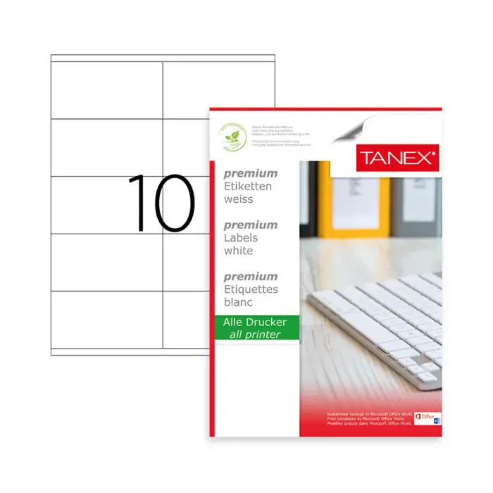 Tanex - TW-2610 - ლეიბლი 10 დანაყოფით - 105X57mm pg-83364 Tanex - TW-2610 - ლეიბლი 10 დანაყოფით - 105X57mm pg-83364
