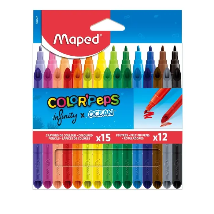 Maped - 984747 - ColorPeps Infinity X15 + Ocean X12 - ფერადი ფანქრების და ფლომასტერების ნაკრები 15+12 pg-85130 
