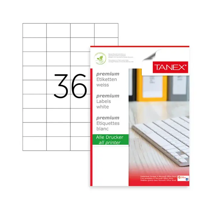 Tanex - 2036 - ლეიბლი 45X30 - A4 pg-83362color თეთრი Tanex - 2036 - ლეიბლი 45X30 - A4 pg-83362color თეთრი