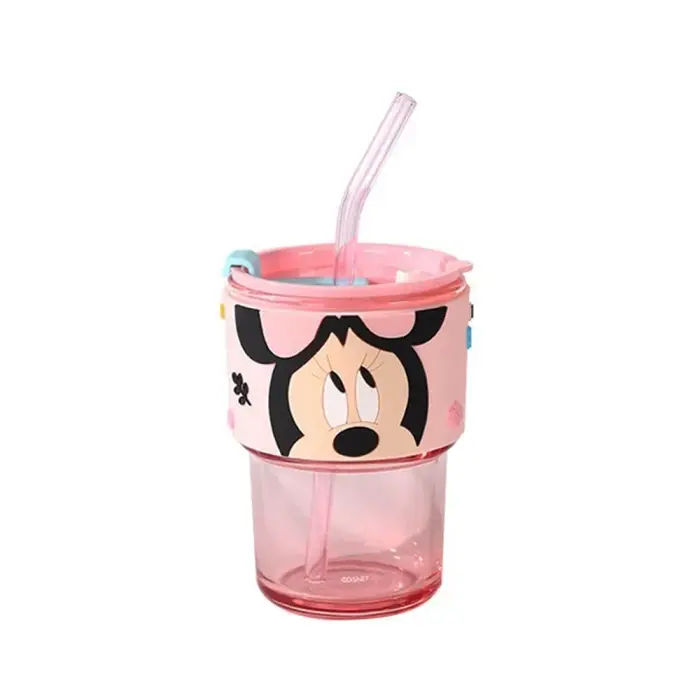 Glass Cup - AYHH23-003 -  Disney Mickey Mouse - მინის ჭიქა საწრუპით pg-85772color ვარდისფერი 